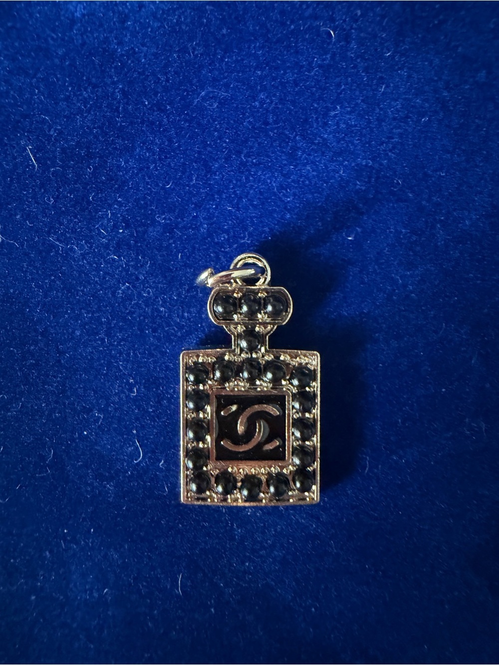 Gold-Tone Perfume Bottle Charm with Black Stones
